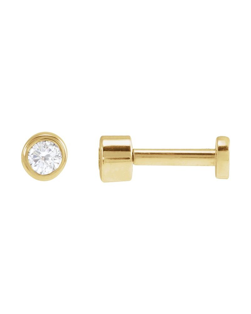 Brinco Redondo com Cravação Bezel em Ouro 14k com Diamantes Naturais