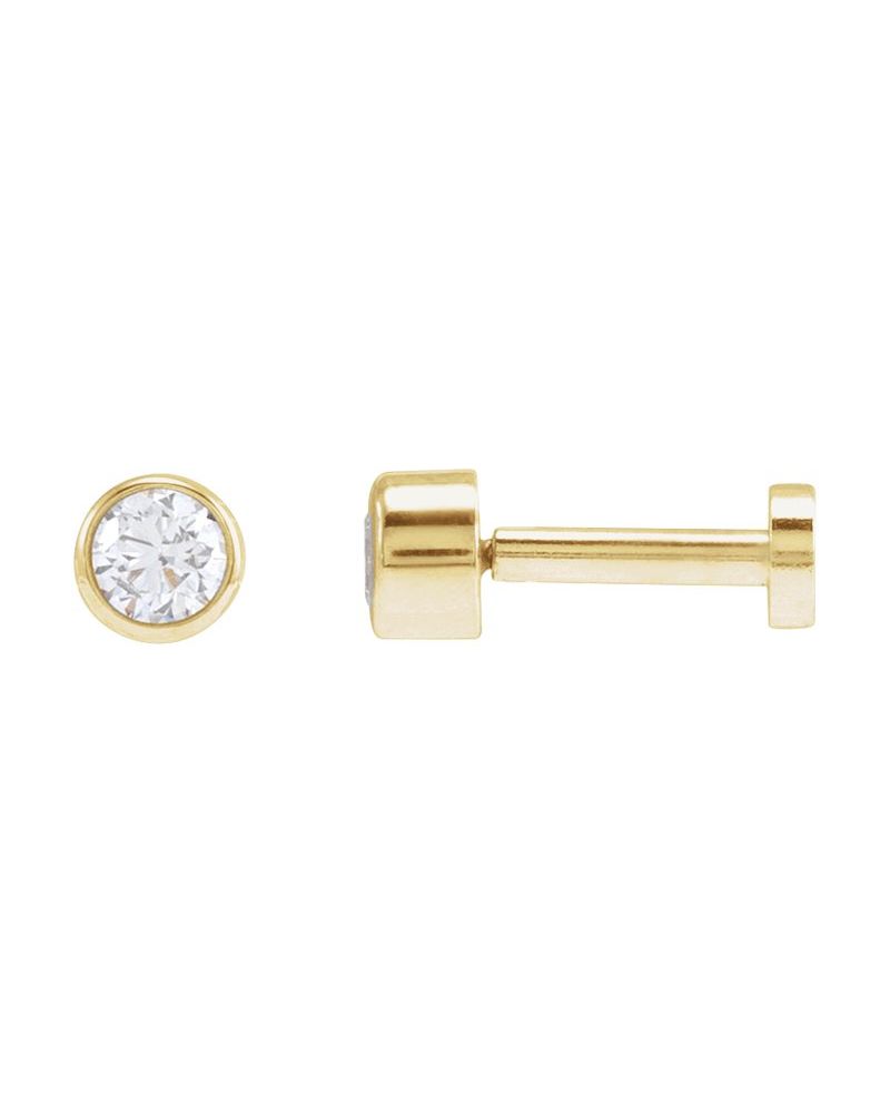 Brinco Redondo com Cravação Bezel em Ouro 14k com Diamantes Naturais