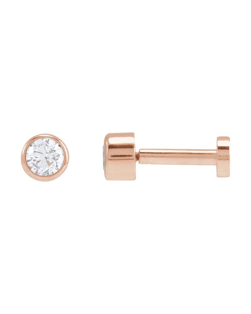 Brinco Redondo com Cravação Bezel em Ouro 14k com Diamantes Naturais
