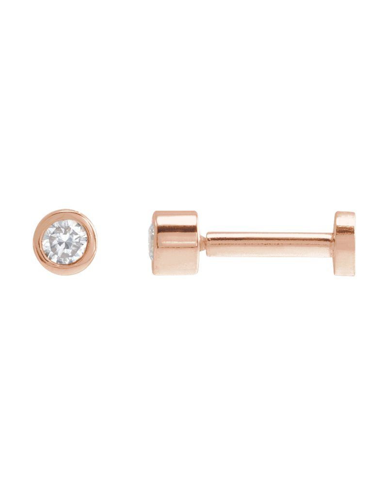 Brinco Redondo com Cravação Bezel em Ouro 14k com Diamantes Naturais