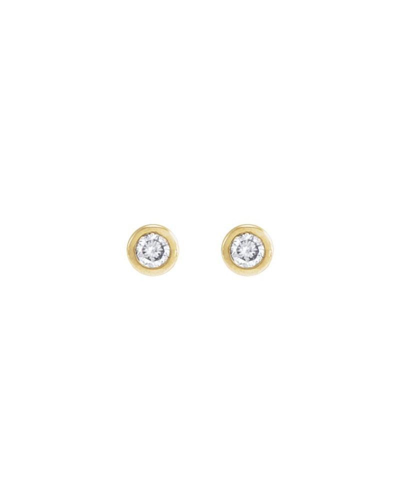 Brinco Redondo com Cravação Bezel em Ouro 14k com Diamantes Naturais