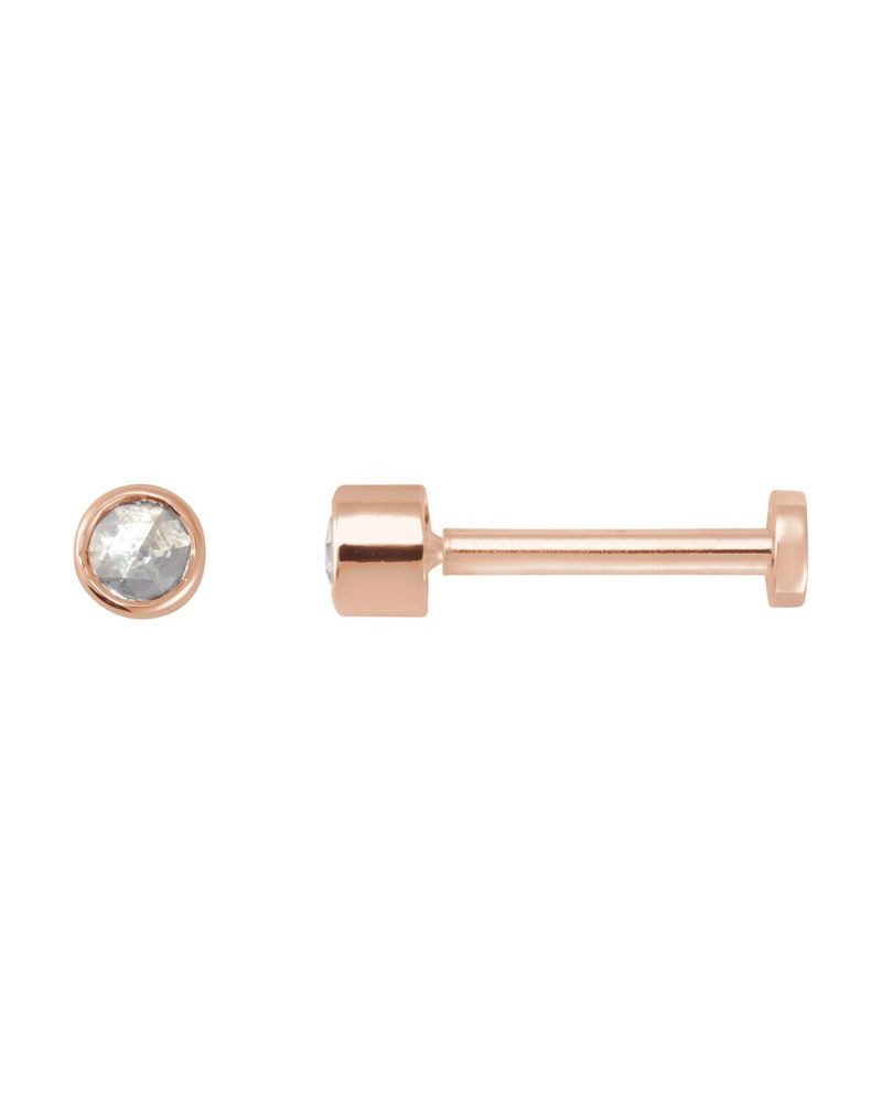 Brinco Redondo Lapidação Rosa com Cravação Bezel em Ouro 14k com Diamantes Naturais