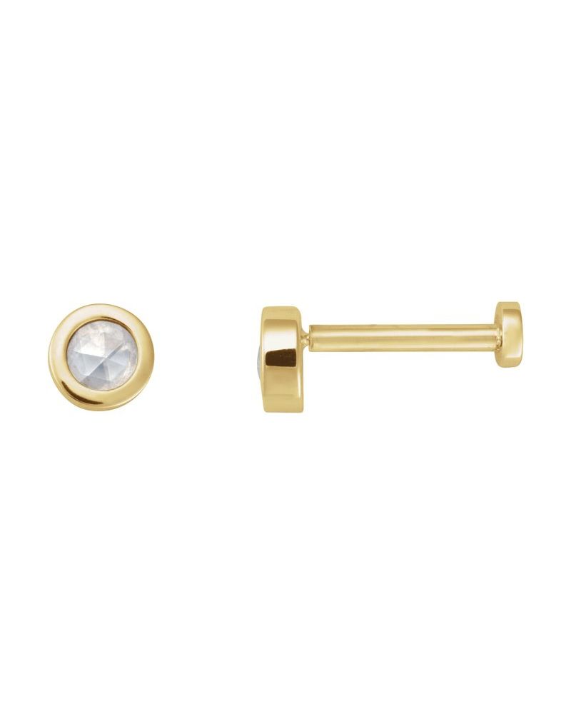 Brinco Redondo Lapidação Rosa com Cravação Bezel em Ouro 14k com Diamantes Naturais