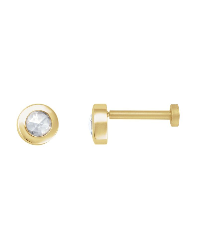 Brinco Redondo Lapidação Rosa com Cravação Bezel em Ouro 14k com Diamantes Naturais