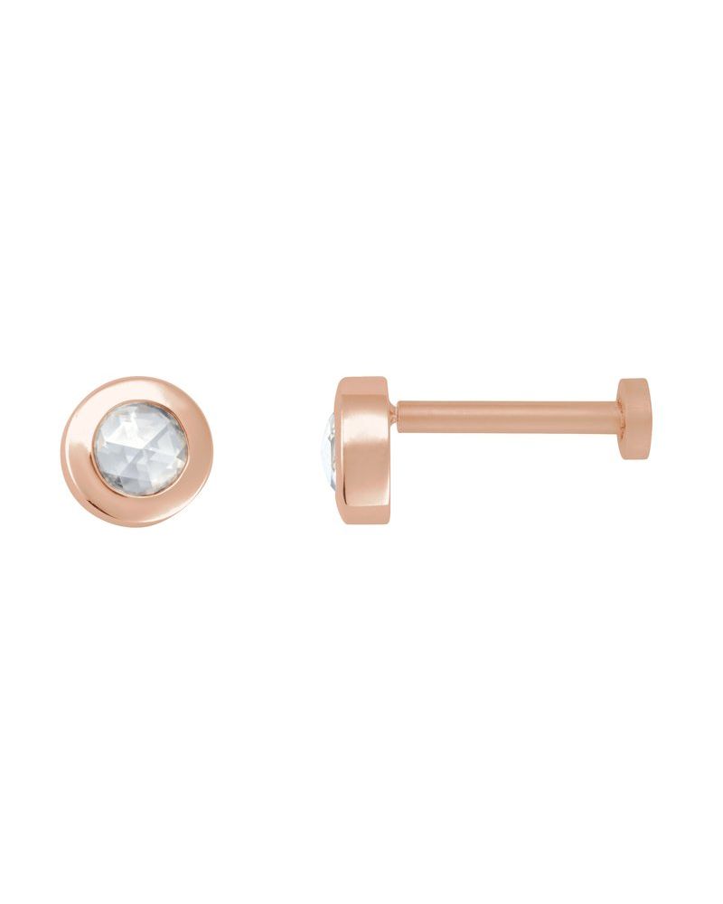 Brinco Redondo Lapidação Rosa com Cravação Bezel em Ouro 14k com Diamantes Naturais