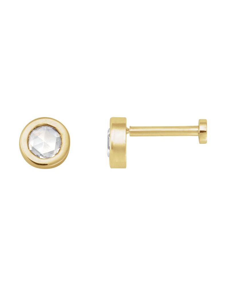 Brinco Redondo Lapidação Rosa com Cravação Bezel em Ouro 14k com Diamantes Naturais