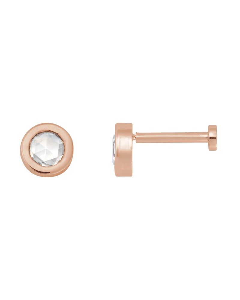 Brinco Redondo Lapidação Rosa com Cravação Bezel em Ouro 14k com Diamantes Naturais
