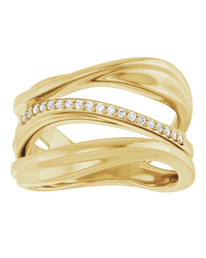 Anel Orgânico Cravejado em Ouro 14k com Diamantes Naturais – Modelo 2