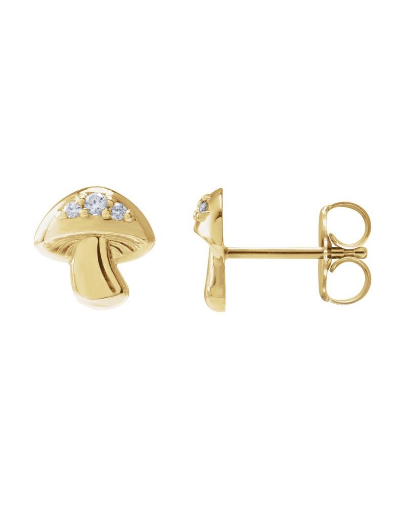 Brinco Ponto de Luz Cogumelo em Ouro 14k com Diamantes Naturais