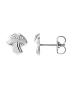 Brinco Ponto de Luz Cogumelo em Ouro 14k com Diamantes Naturais