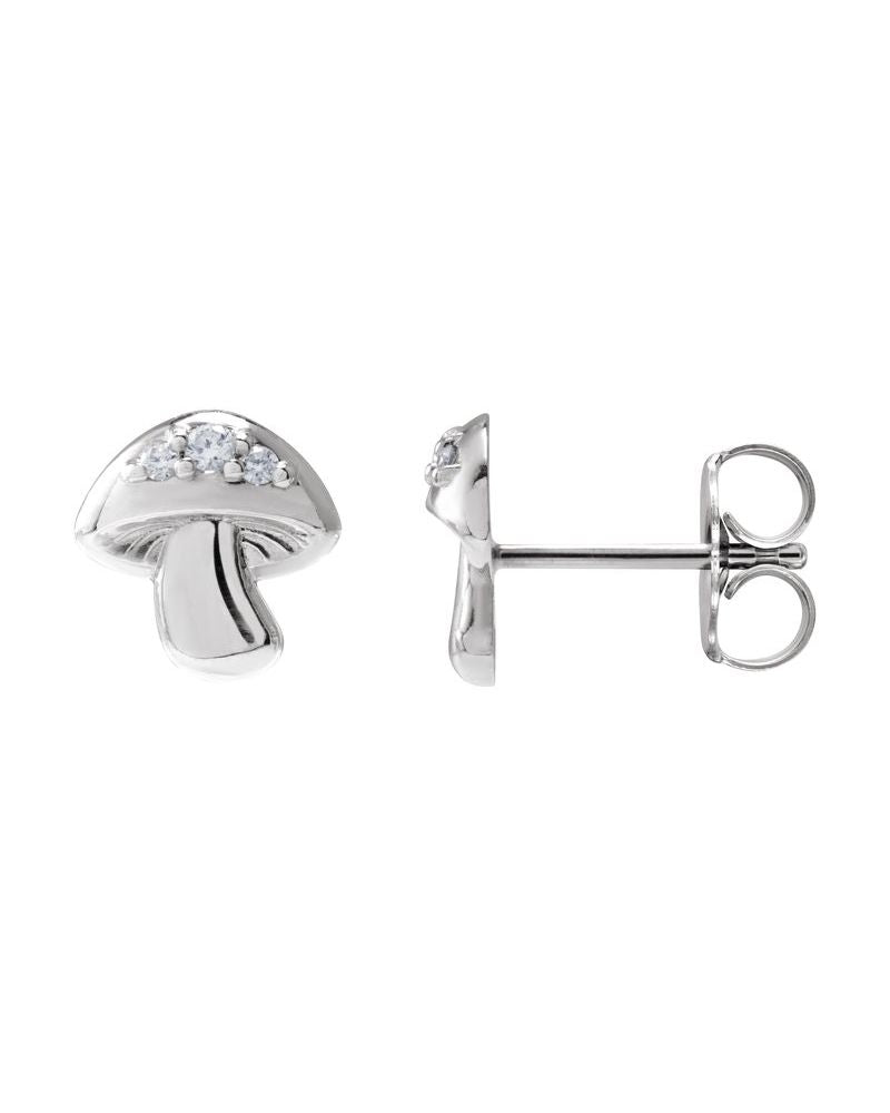 Brinco Ponto de Luz Cogumelo em Ouro 14k com Diamantes Naturais