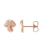 Brinco Ponto de Luz Cogumelo em Ouro 14k com Diamantes Naturais