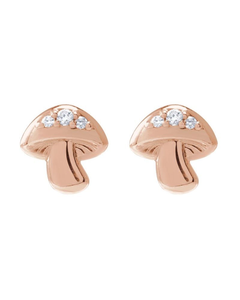 Brinco Ponto de Luz Cogumelo em Ouro 14k com Diamantes Naturais