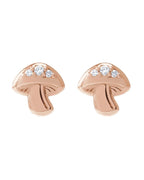 Brinco Ponto de Luz Cogumelo em Ouro 14k com Diamantes Naturais