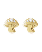 Brinco Ponto de Luz Cogumelo em Ouro 14k com Diamantes Naturais
