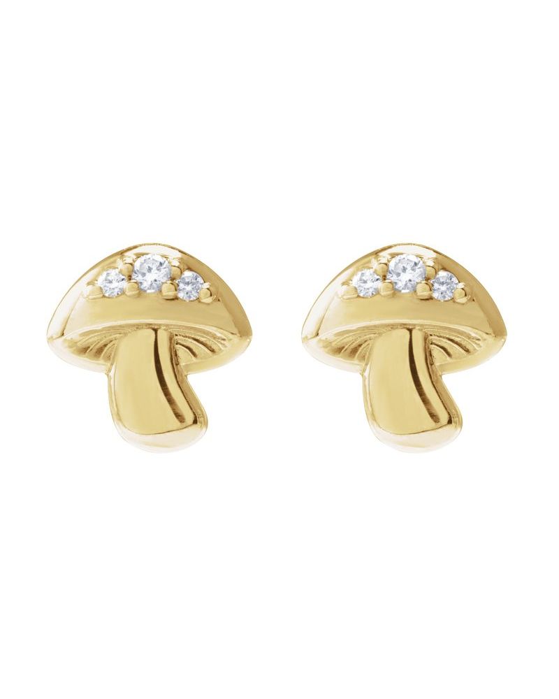 Brinco Ponto de Luz Cogumelo em Ouro 14k com Diamantes Naturais