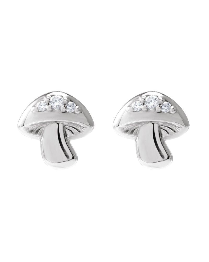 Brinco Ponto de Luz Cogumelo em Ouro 14k com Diamantes Naturais