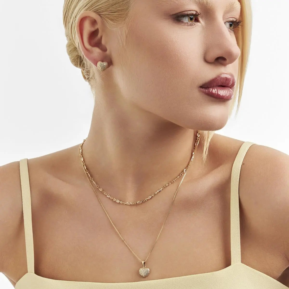 Conjunto Brinco e Colar de Coração com Zircônias