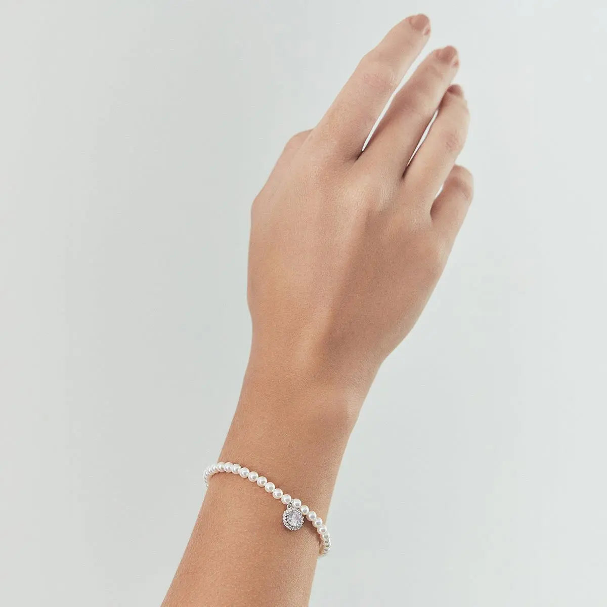 Pulseira de Prata 925 com Cristal Redondo e Pérola Shell