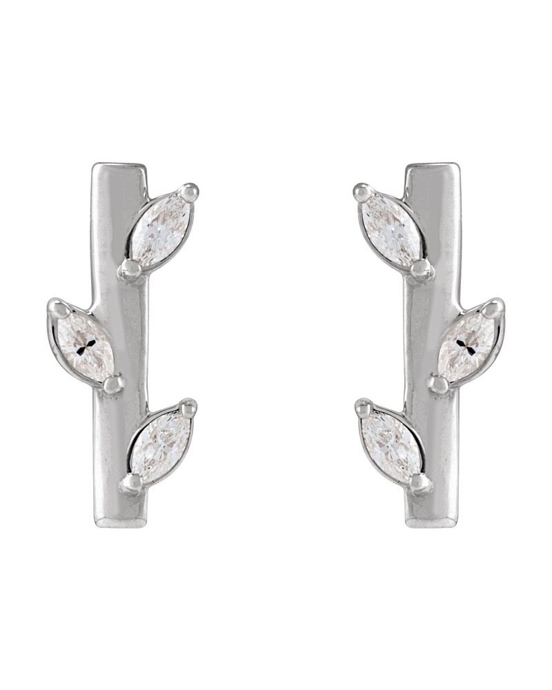 Brinco Floral Barra em Ouro 14k com Diamantes Naturais