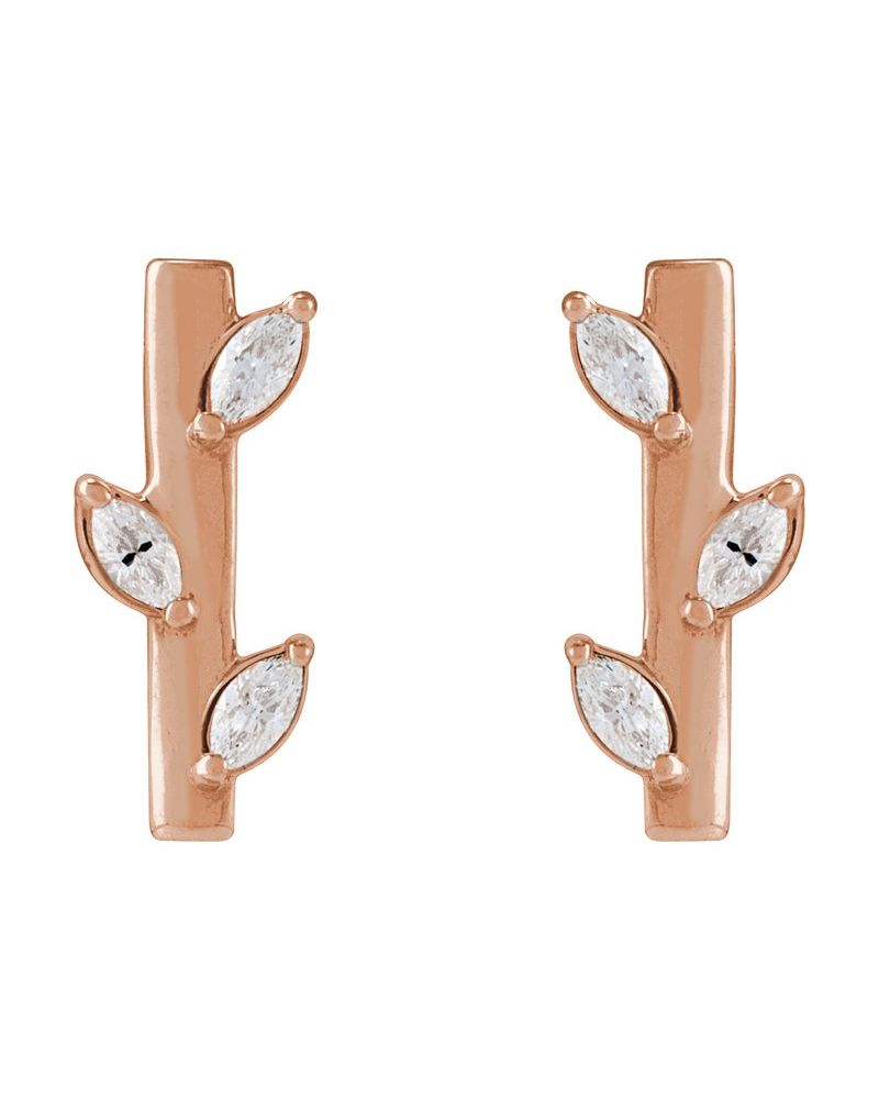 Brinco Floral Barra em Ouro 14k com Diamantes Naturais