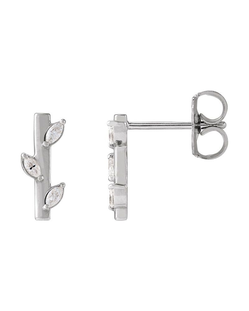 Brinco Floral Barra em Ouro 14k com Diamantes Naturais