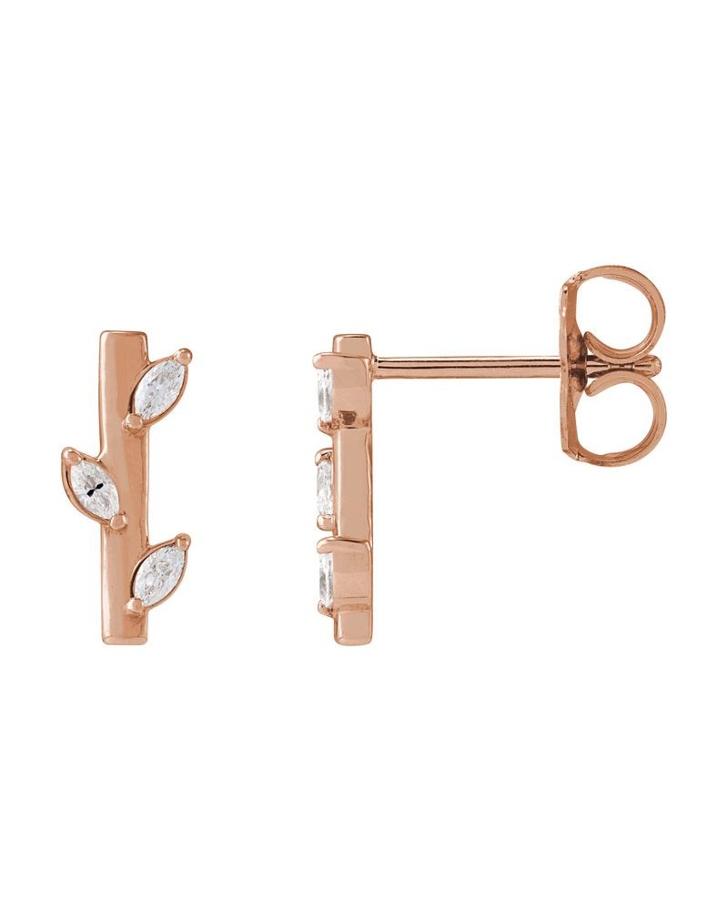 Brinco Floral Barra em Ouro 14k com Diamantes Naturais