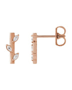 Brinco Floral Barra em Ouro 14k com Diamantes Naturais