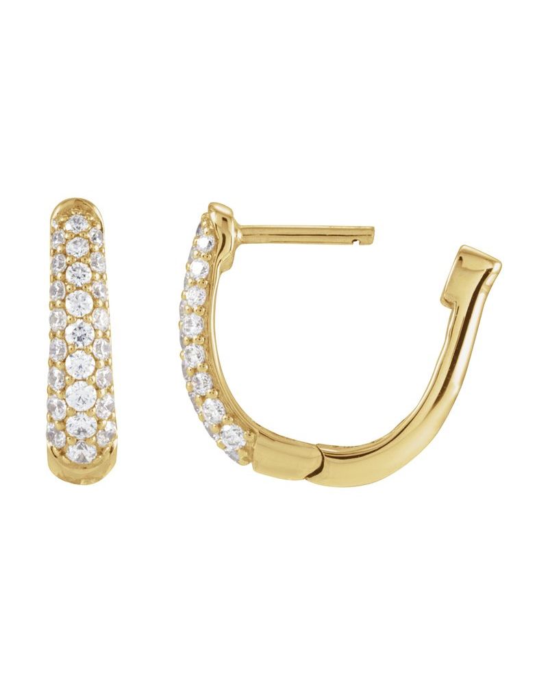 Brinco de Aro em U Cravejado em Ouro 14k com Diamantes Naturais – Modelo 2