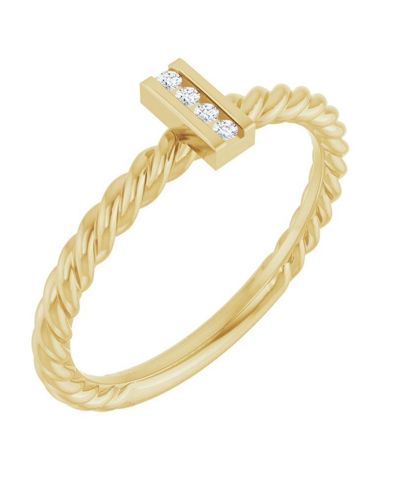 Anel Barra e Torcido Cravejado em Ouro 14k com Diamantes Naturais