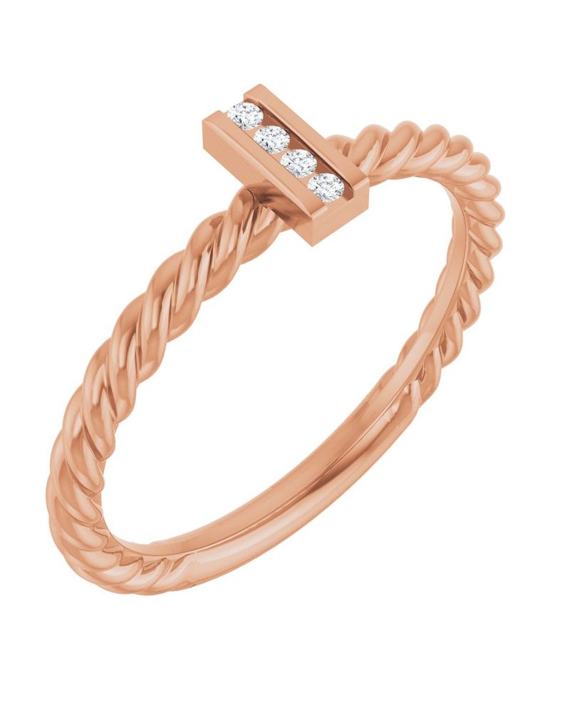 Anel Barra e Torcido Cravejado em Ouro 14k com Diamantes Naturais