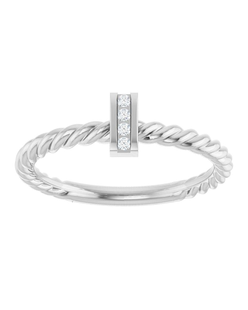 Anel Barra e Torcido Cravejado em Ouro 14k com Diamantes Naturais