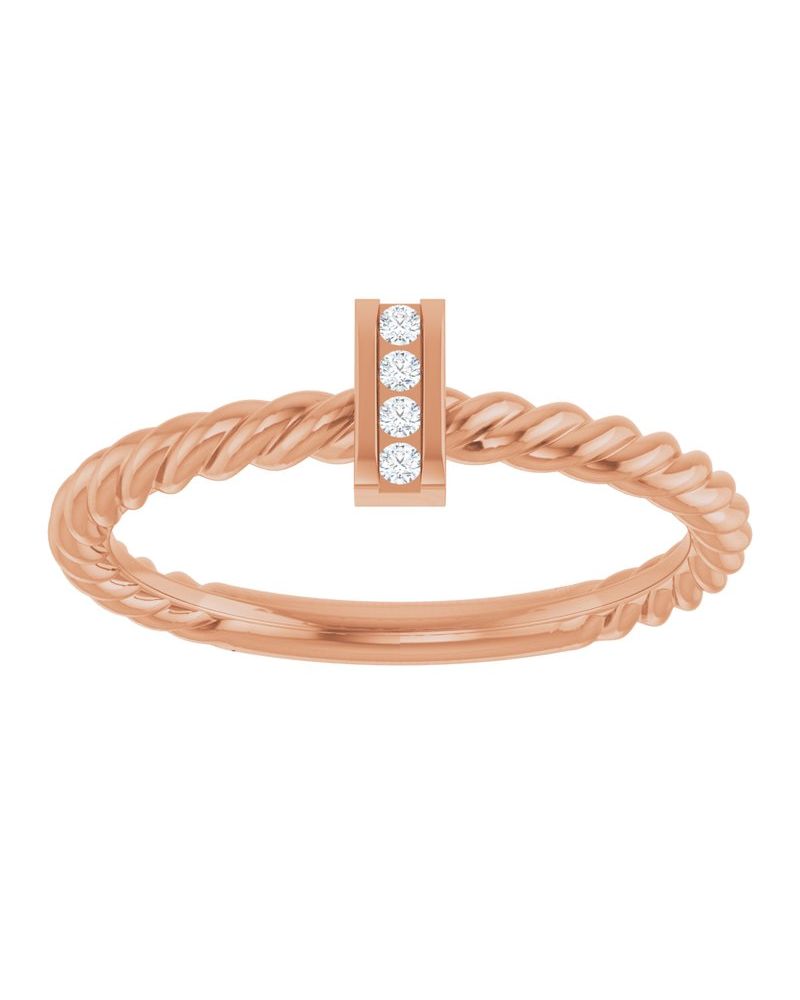 Anel Barra e Torcido Cravejado em Ouro 14k com Diamantes Naturais