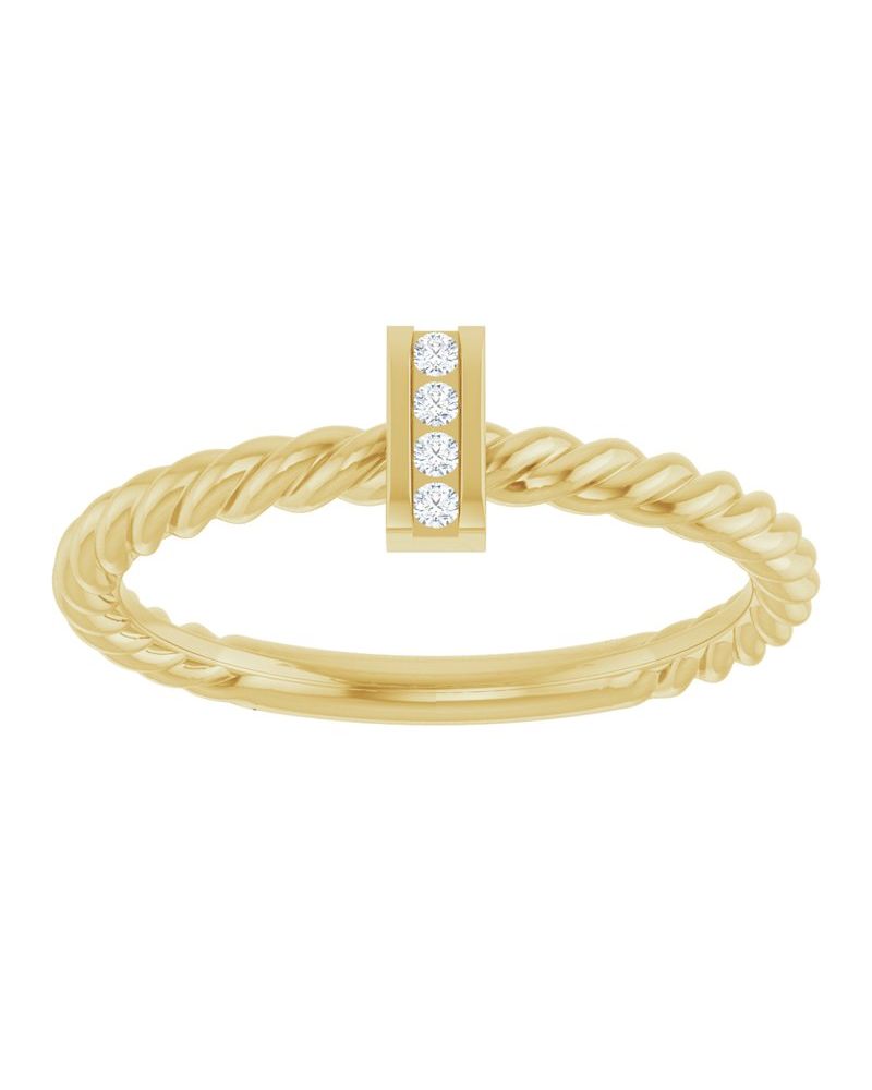 Anel Barra e Torcido Cravejado em Ouro 14k com Diamantes Naturais