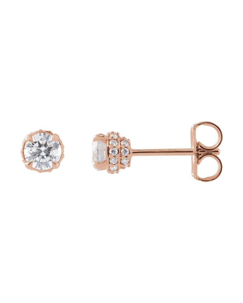 Brinco Ponto de Luz Redondo Quatro Garras Halo Oculto em Ouro 14k com Diamantes Naturais