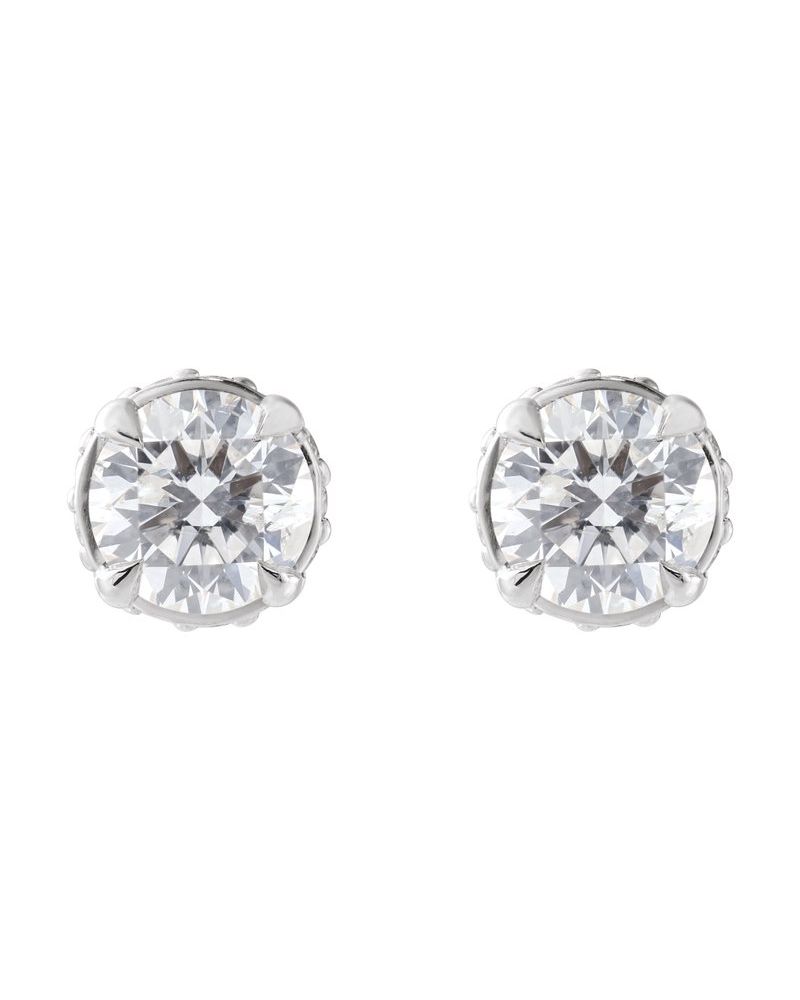 Brinco Ponto de Luz Redondo Quatro Garras Halo Oculto em Ouro 14k com Diamantes Naturais
