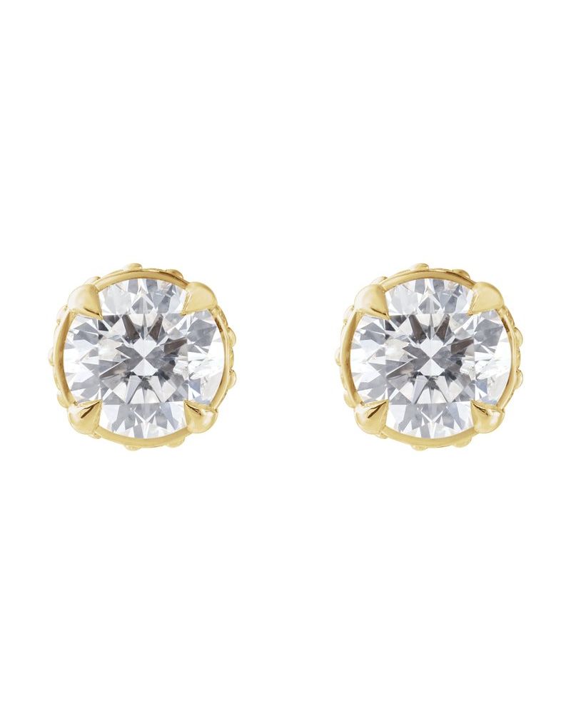 Brinco Ponto de Luz Redondo Quatro Garras Halo Oculto em Ouro 14k com Diamantes Naturais