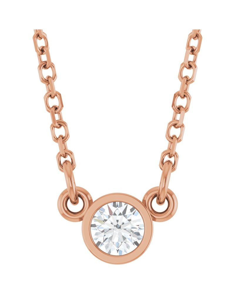 Colar Solitário Pedra do Mês com Cravação Bezel em Ouro 14k com Diamantes de Laboratório