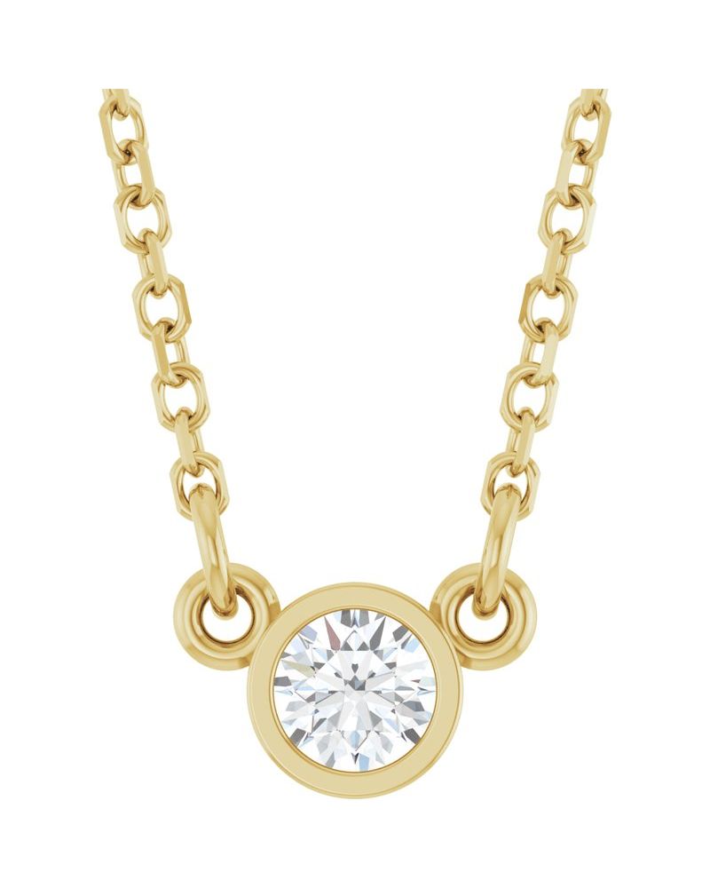 Colar Solitário Pedra do Mês com Cravação Bezel em Ouro 14k com Diamantes de Laboratório
