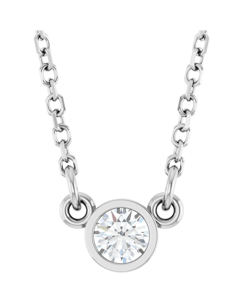 Colar Solitário Pedra do Mês com Cravação Bezel em Ouro 14k com Diamantes de Laboratório