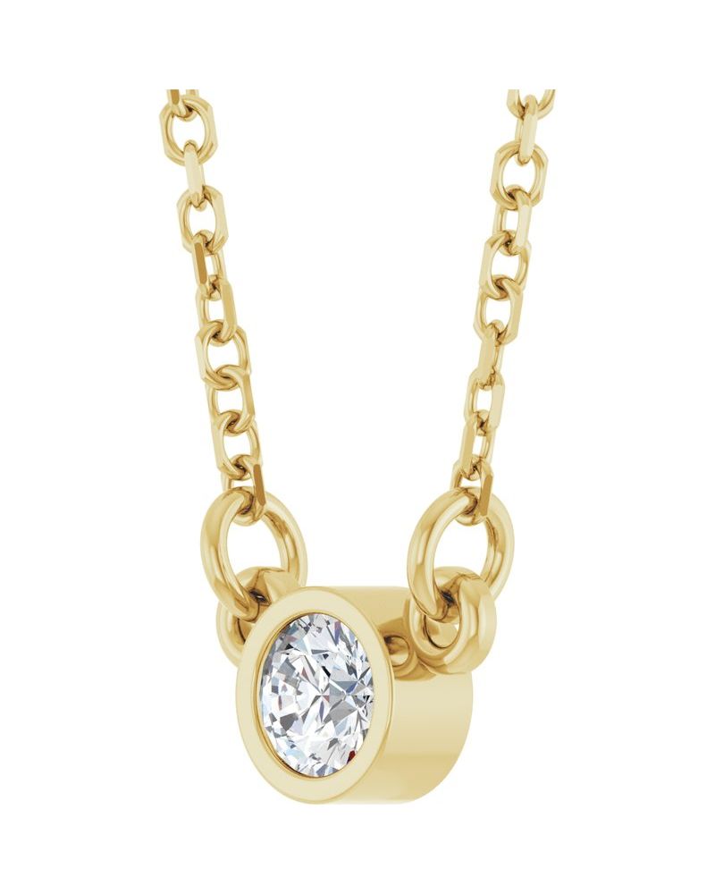 Colar Solitário Pedra do Mês com Cravação Bezel em Ouro 14k com Diamantes de Laboratório
