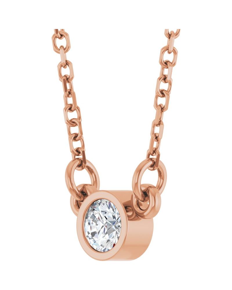 Colar Solitário Pedra do Mês com Cravação Bezel em Ouro 14k com Diamantes de Laboratório
