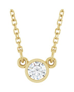Colar Solitário Pedra do Mês com Cravação Bezel em Ouro 14k com Diamantes de Laboratório