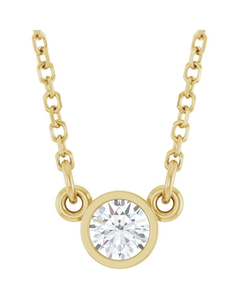 Colar Solitário Pedra do Mês com Cravação Bezel em Ouro 14k com Diamantes de Laboratório