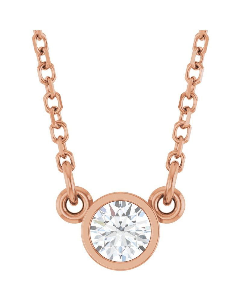 Colar Solitário Pedra do Mês com Cravação Bezel em Ouro 14k com Diamantes de Laboratório