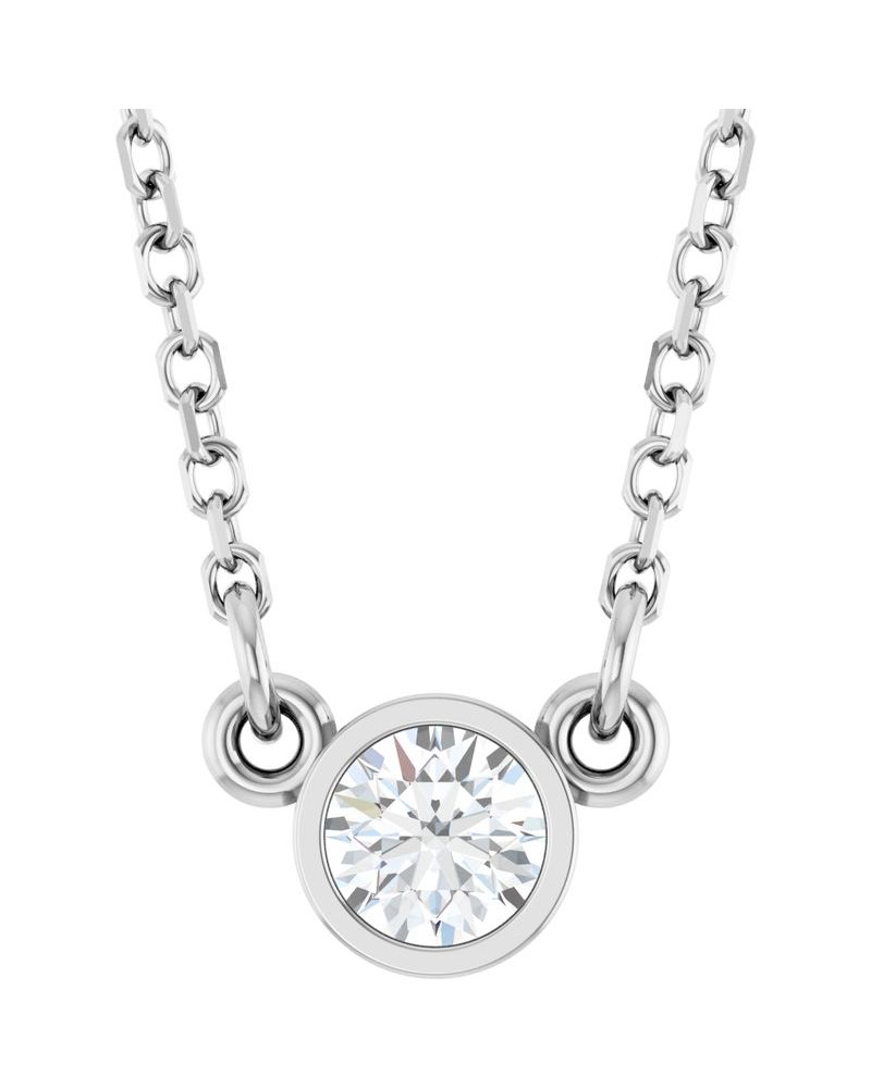 Colar Solitário Pedra do Mês com Cravação Bezel em Ouro 14k com Diamantes de Laboratório