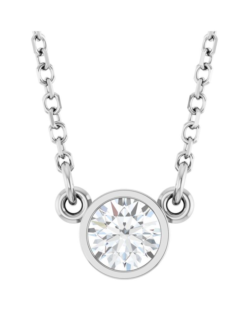 Colar Solitário Pedra do Mês com Cravação Bezel em Ouro 14k com Diamantes de Laboratório
