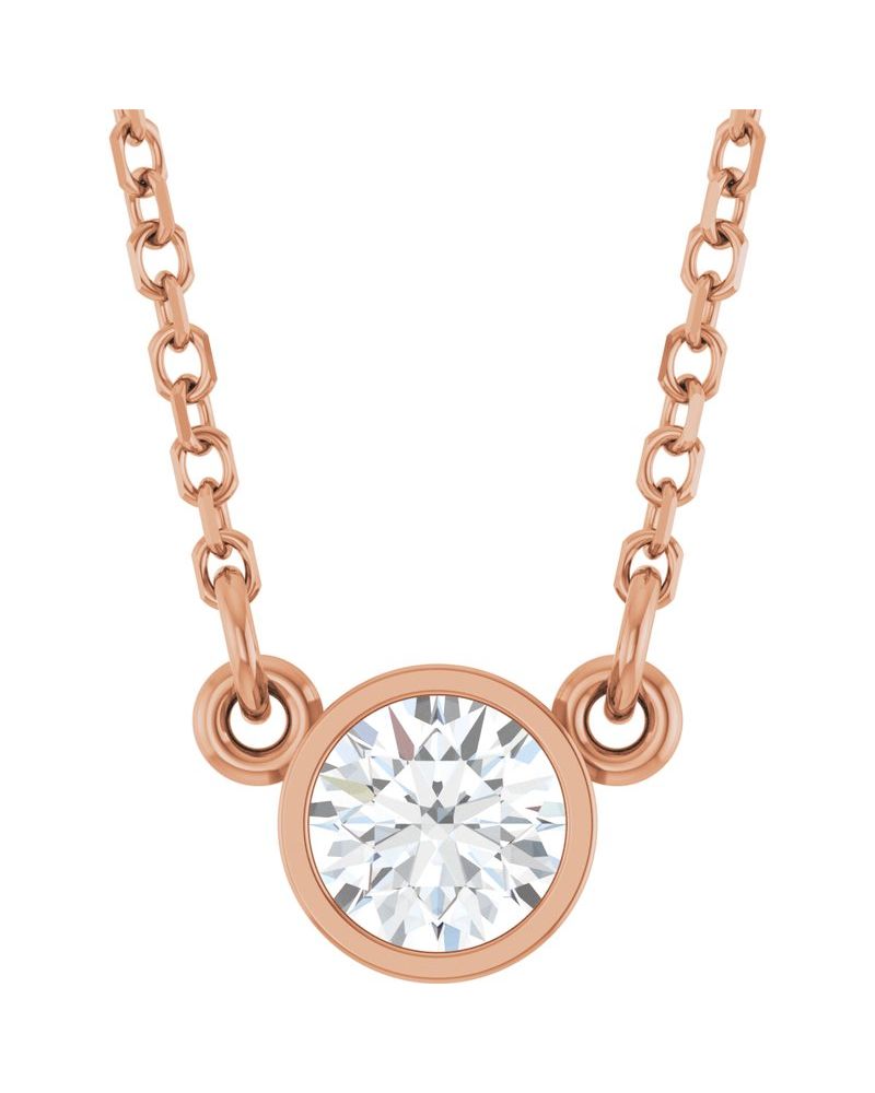 Colar Solitário Pedra do Mês com Cravação Bezel em Ouro 14k com Diamantes de Laboratório