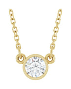 Colar Solitário Pedra do Mês com Cravação Bezel em Ouro 14k com Diamantes de Laboratório