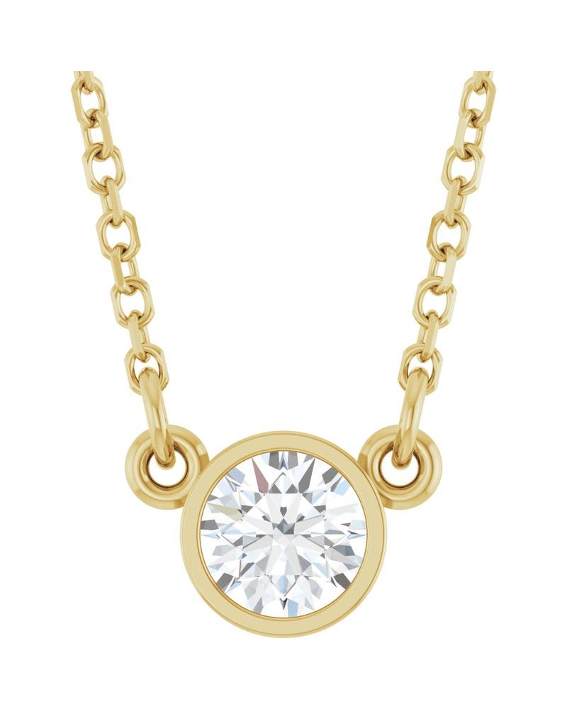 Colar Solitário Pedra do Mês com Cravação Bezel em Ouro 14k com Diamantes de Laboratório
